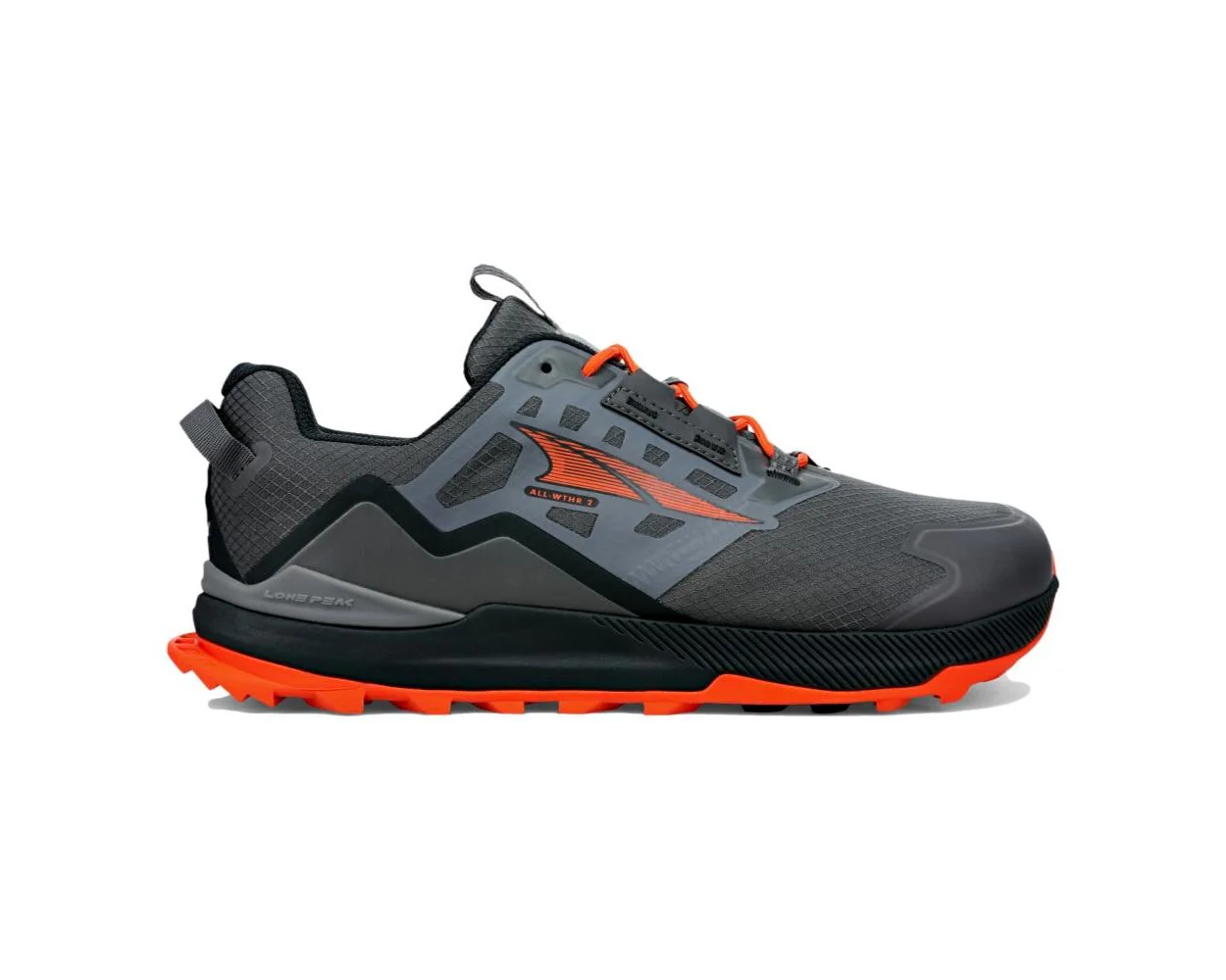 Men's Altra Lone Peak All-WTHR Low 2, Gray/Orange, 7.5 D Medium