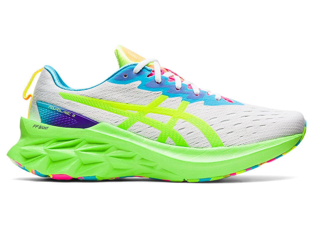 Men's Asics Novablast 2, White/Safety Yellow, 8 D Medium