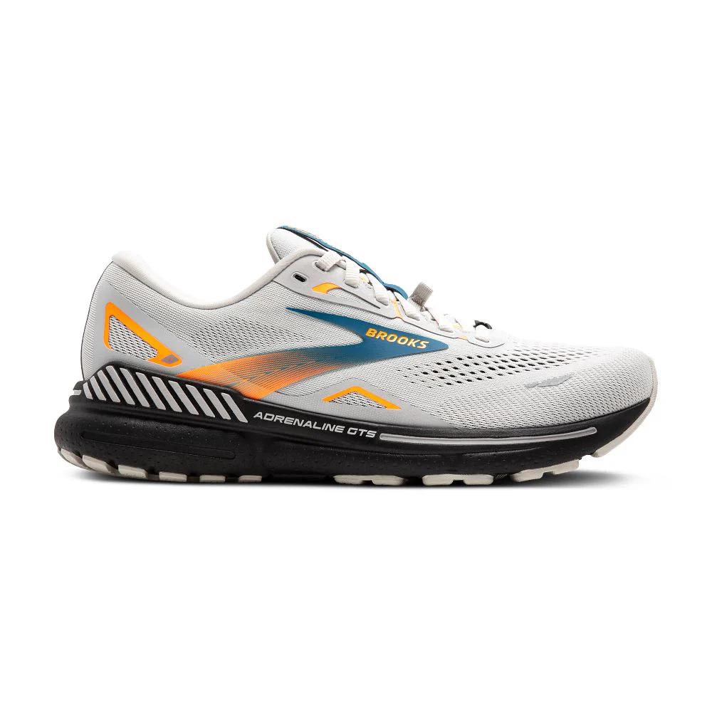Men's Brooks Adrenaline GTS 23 GTX, Oyster Mushroom/Orange/Blue, 13 D Medium