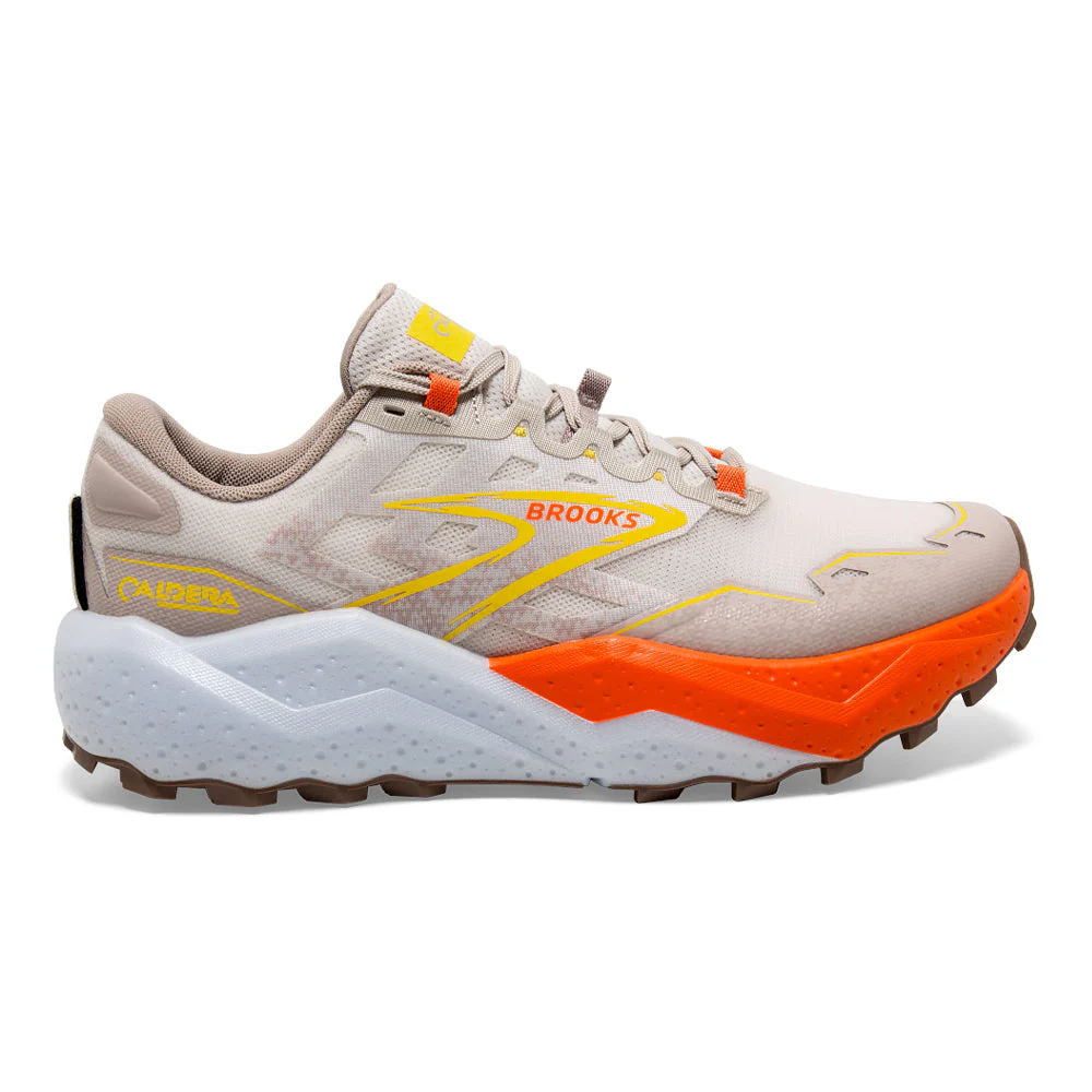 Men's Brooks Caldera 7, White Sand/Chateau Gray/Yellow, 11 D Medium