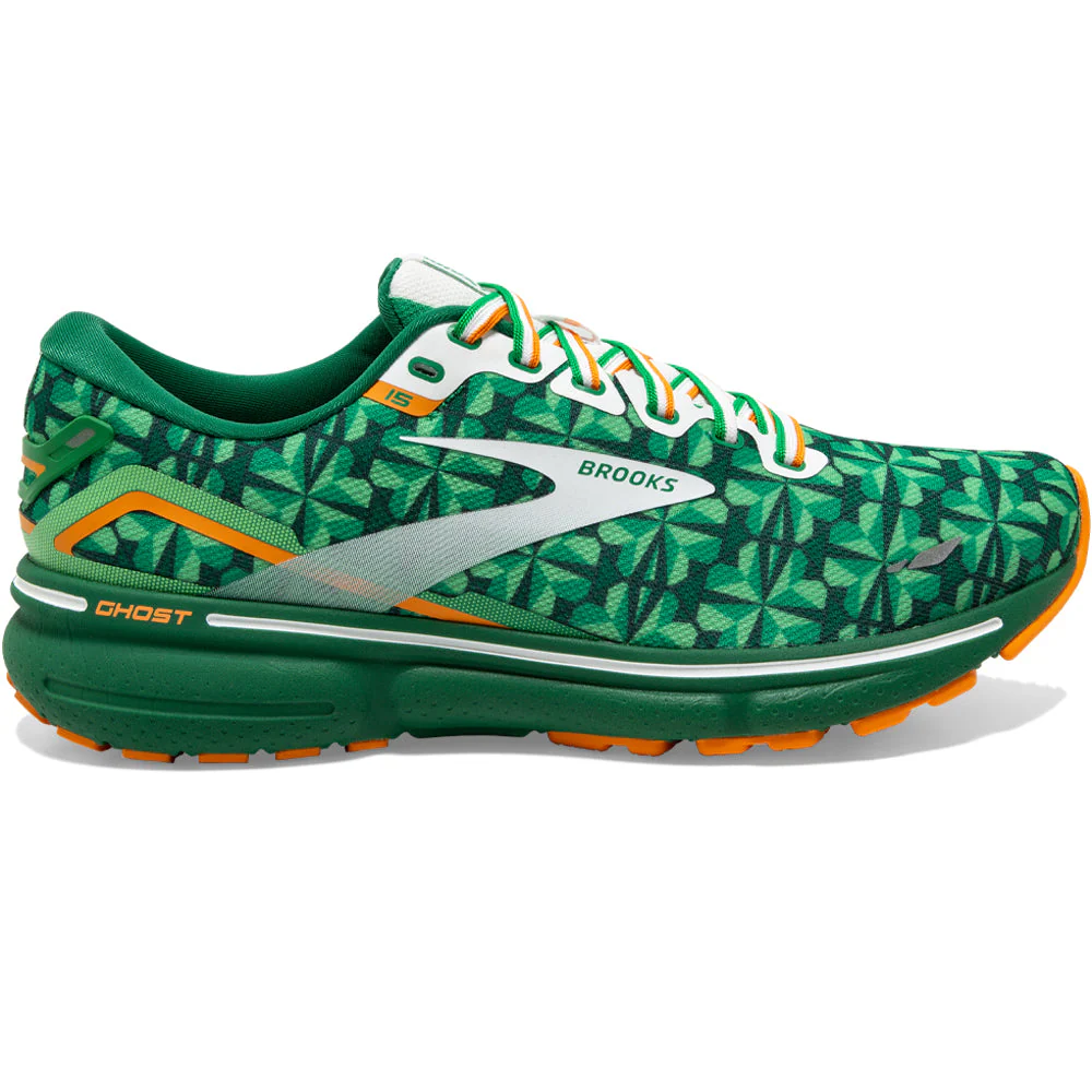 Men's Brooks Ghost 15, Green/White/Orange, 9.5 D Medium