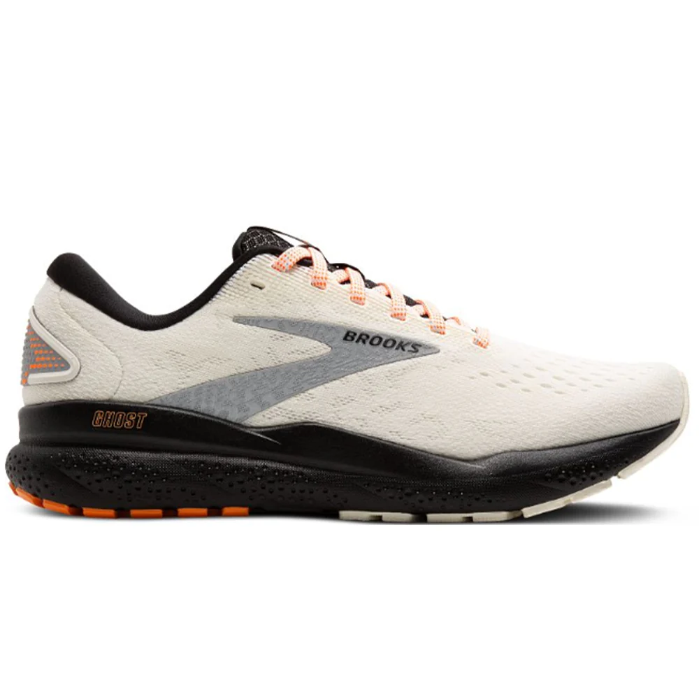Men's Brooks Ghost 16, Ecru/Orange/Black, 9 D Medium
