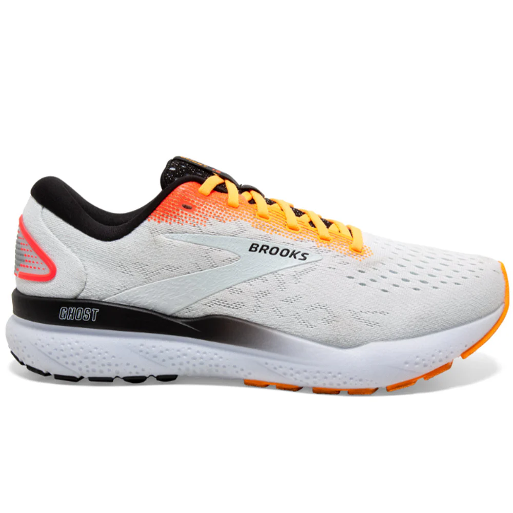 Men's Brooks Ghost 16, White/Illusion/Coral, 7.5 D Medium