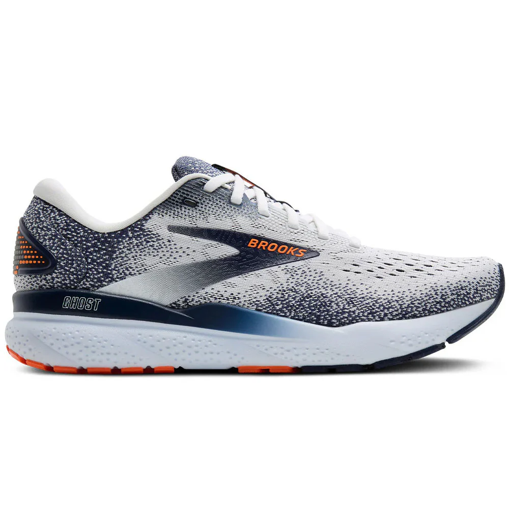 Men's Brooks Ghost 16, White/Peacoat/Orange, 13 D Medium