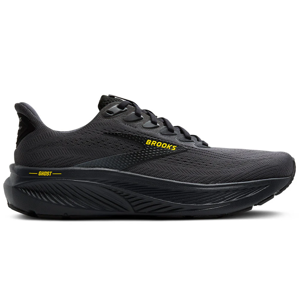 Men's Brooks Ghost 17, Ebony/Black/Yellow, 11.5 D Medium