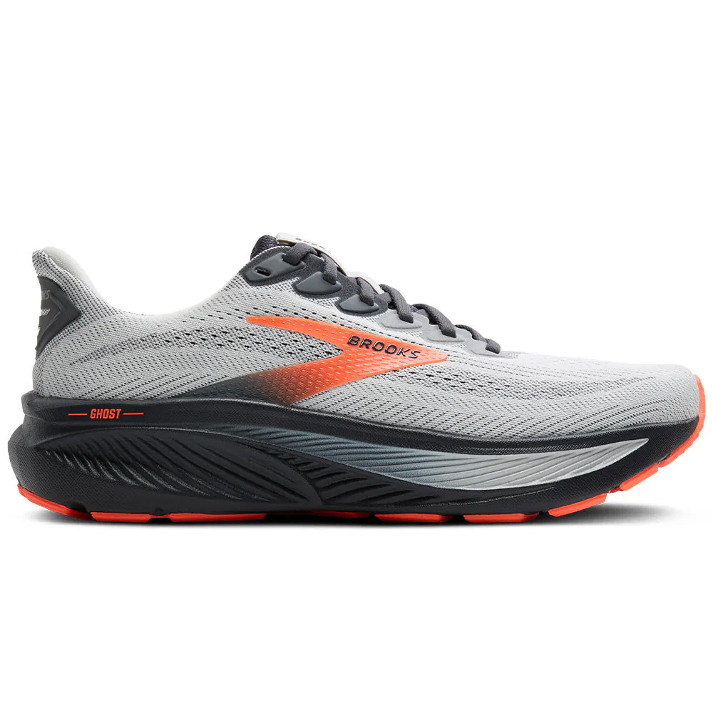 Men's Brooks Ghost 17, Oyster Mushroom/Orange/Ebony, 15 4E Extra Wide