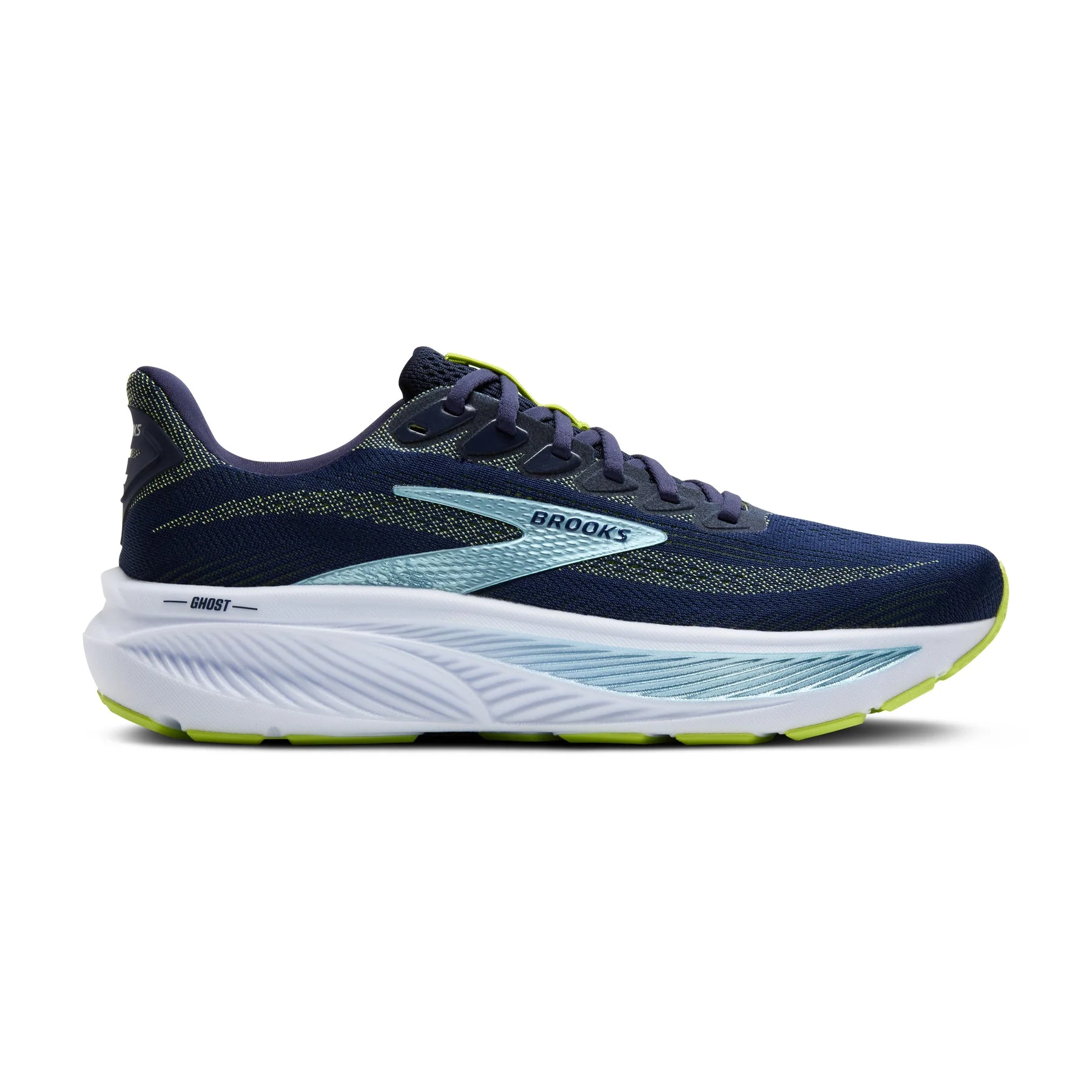 Men's Brooks Ghost 17, Peacoat/Lime/Blue, 11 D Medium