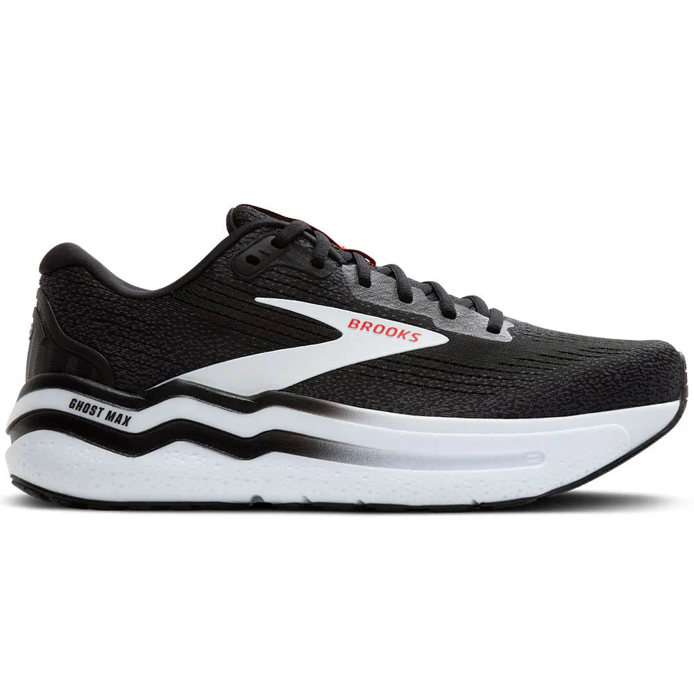 Men's Brooks Ghost Max 2, Black/White/Fiery Red, 11 D Medium