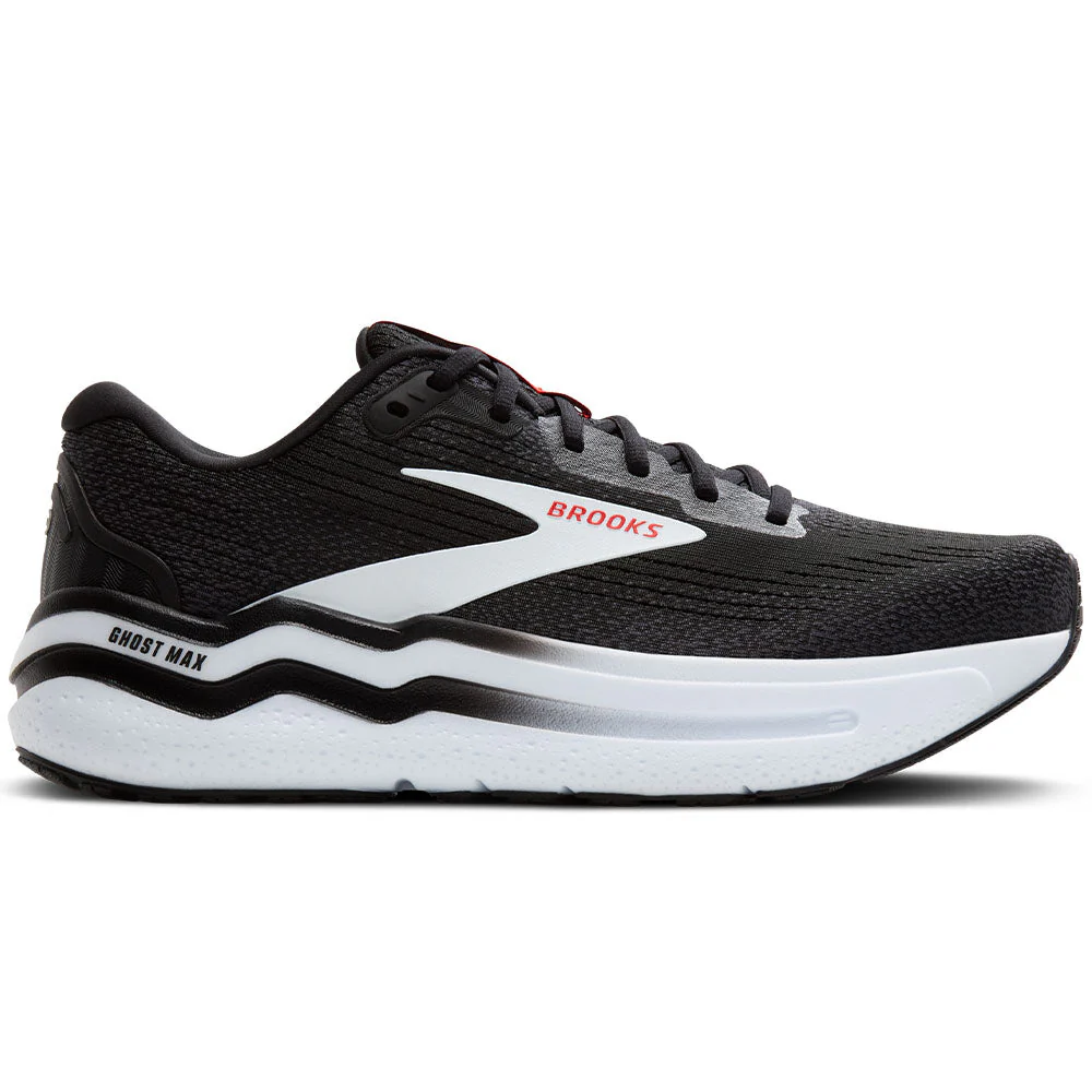 Men's Brooks Ghost Max 2, Black/White/Fiery Red, 12.5 D Medium