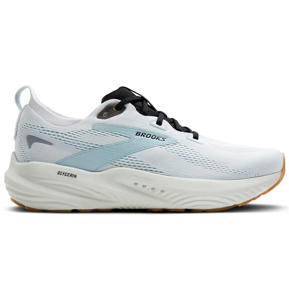 Men's Brooks Glycerin 22, Bright White/Winter Sky/Black, 15 D Medium