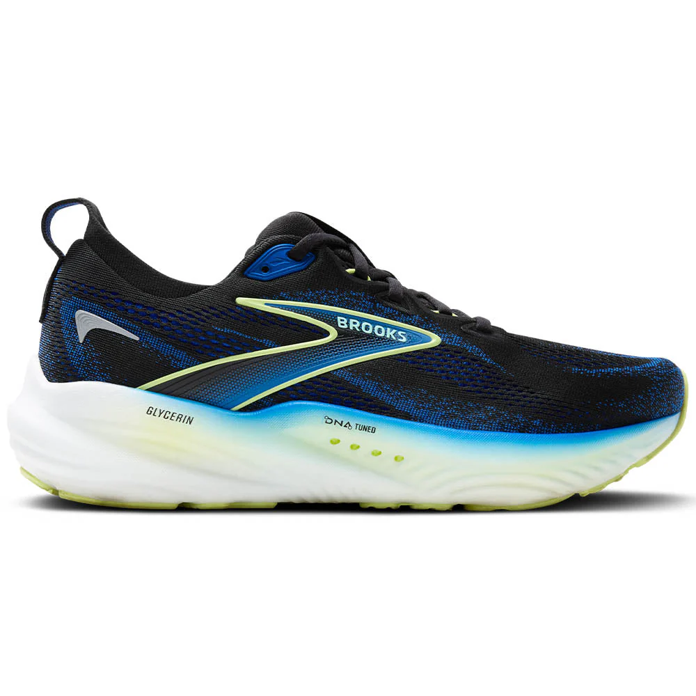 Men's Brooks Glycerin 22, Black/Cobalt/Neo Yellow, 11 2E Wide
