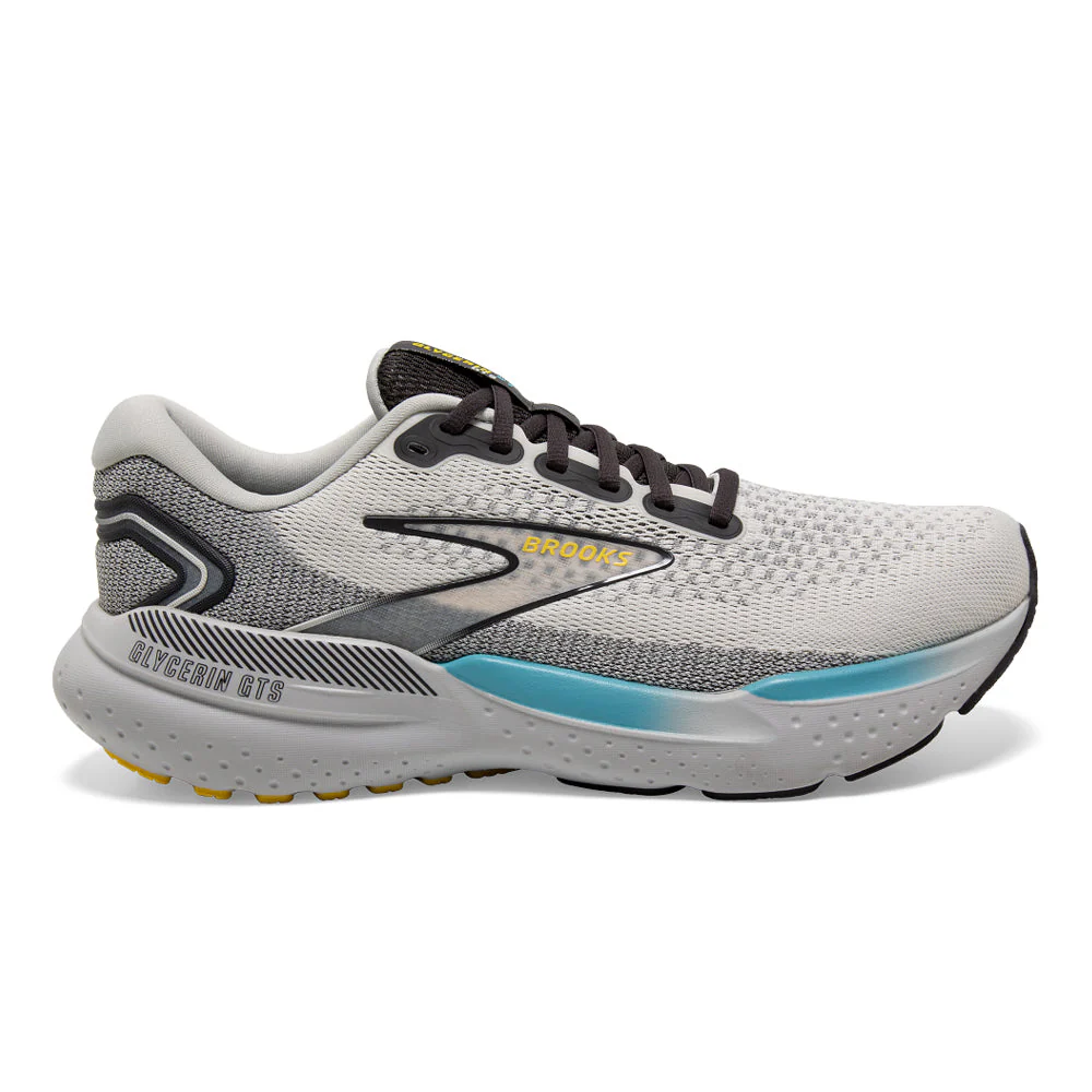 Men's Brooks Glycerin GTS 21, Coconut/Forged Iron/Yellow, 15 D Medium