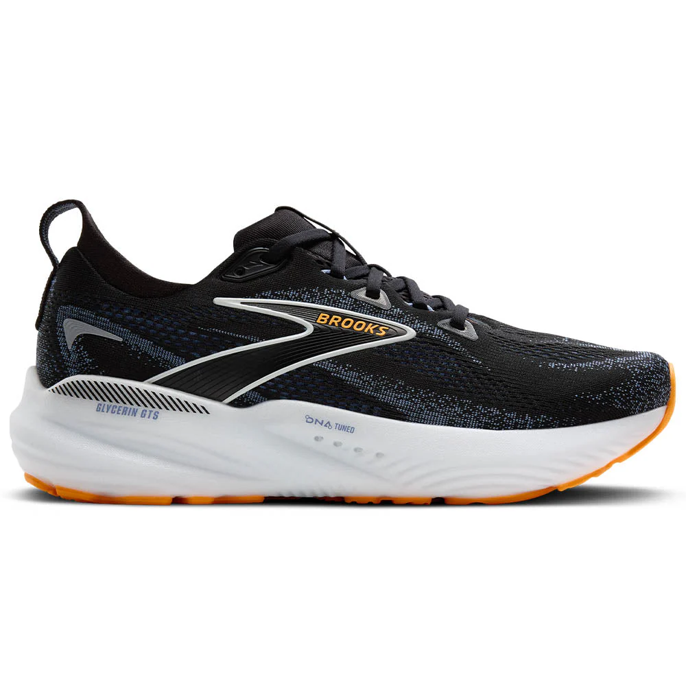Men's Brooks Glycerin GTS 22, Black/Country Blue/Orange Pop, 10 2E Wide