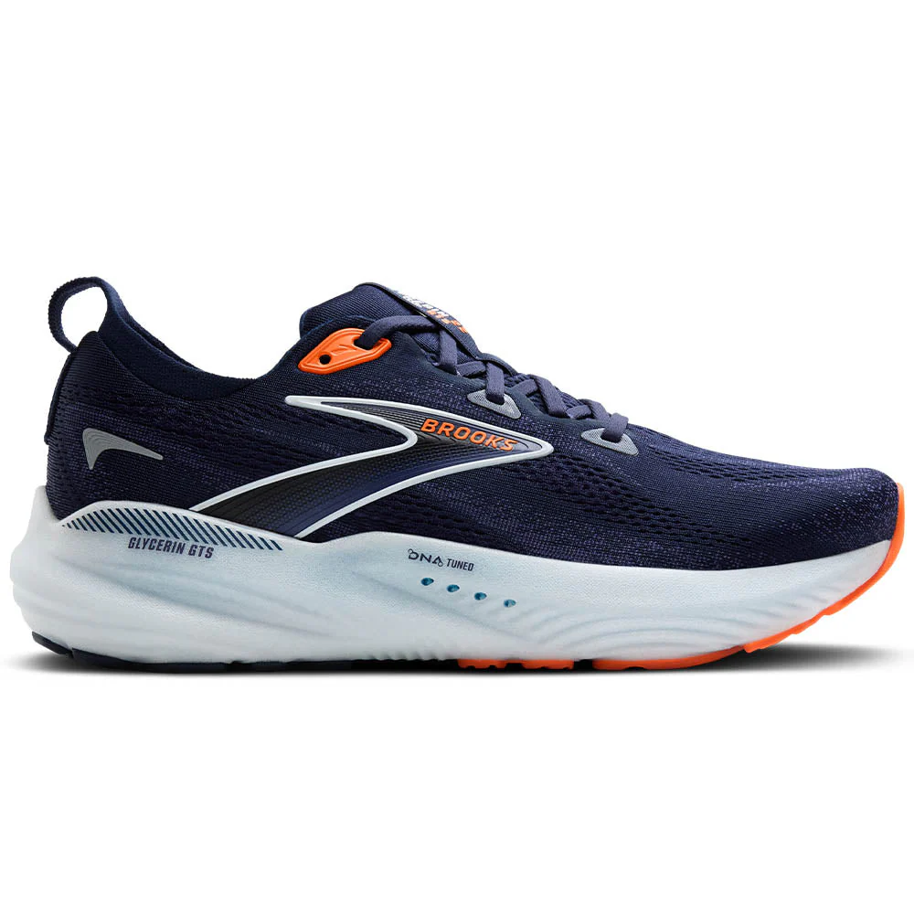 Men's Brooks Glycerin GTS 22, Peacoat/Blue Ribbon/Orange, 12.5 D Medium