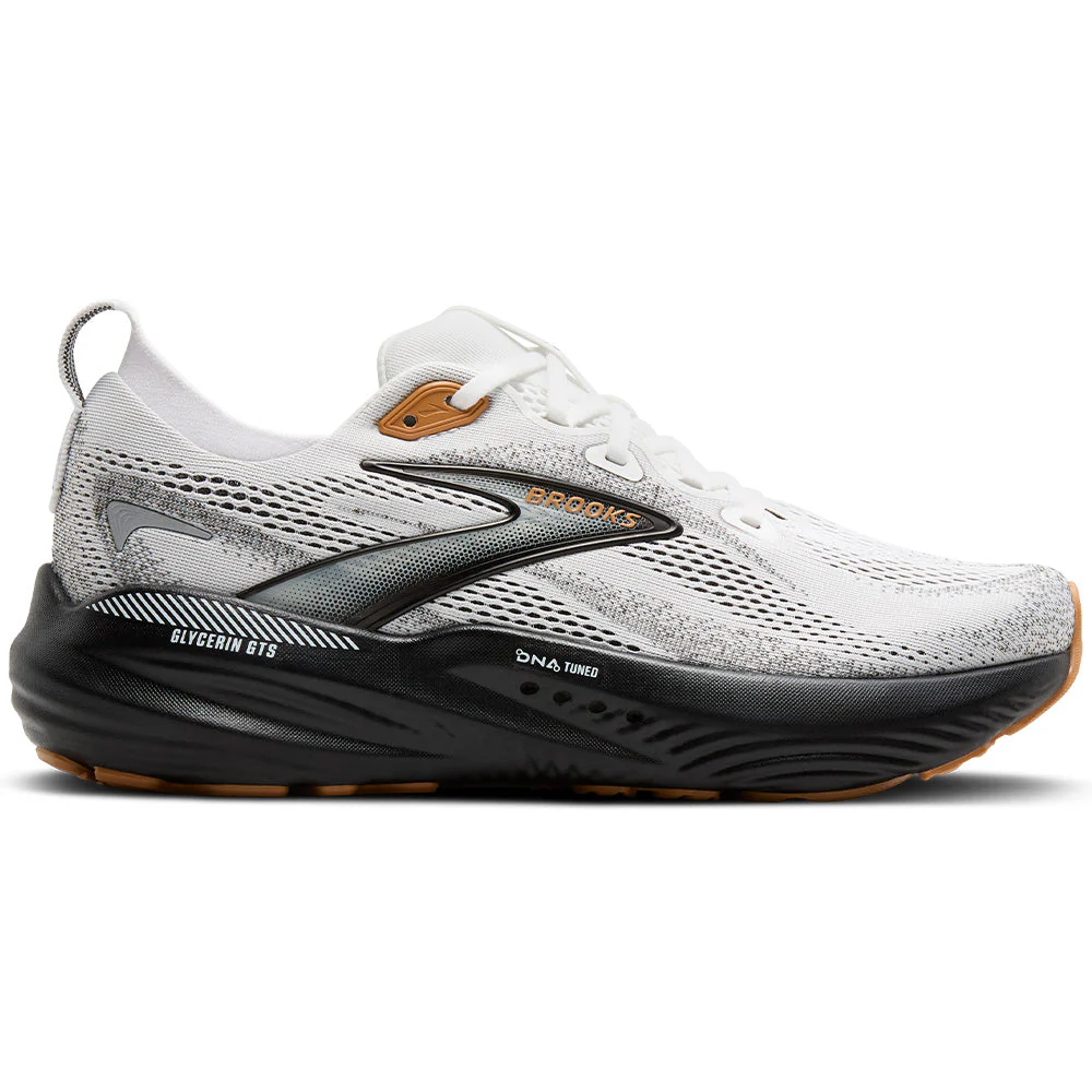 Men's Brooks Glycerin GTS 22, White/Grey/Black, 15 D Medium