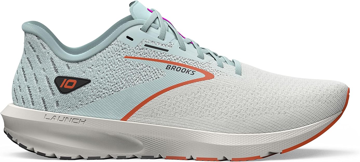 Men's Brooks Launch 10, Coconut/Skylight/Red Orange, 11 D Medium