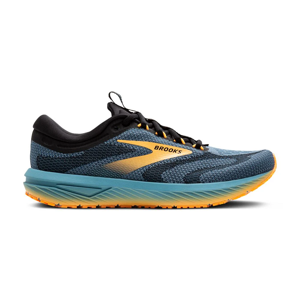 Men's Brooks Revel 7, Storm Blue/Black/Orange Pop, 8.5 D Medium