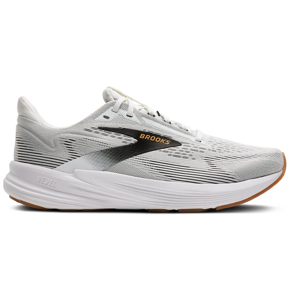 Men's Brooks Revel 8, White/Black/Oak Buff, 10 D Medium