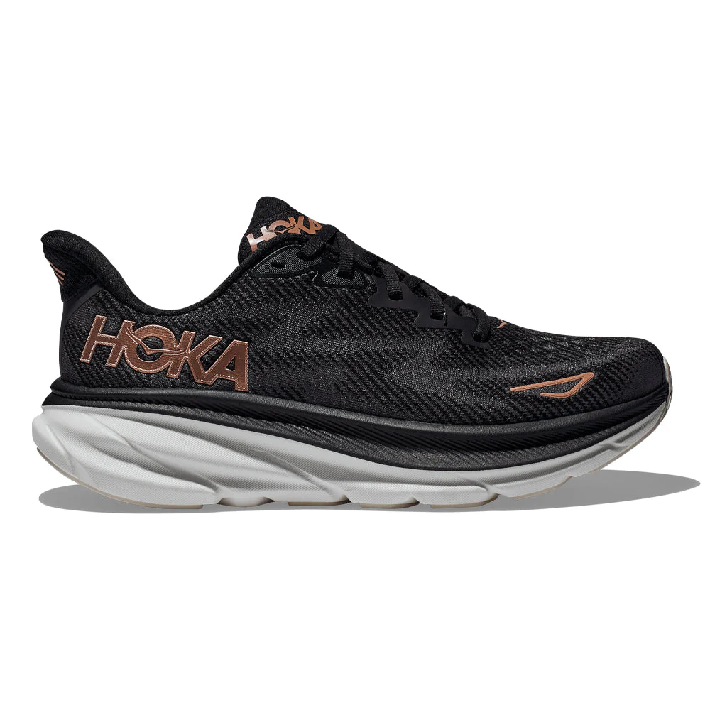 Women's Hoka Clifton 9, Black/Rose Gold, 11 D Wide