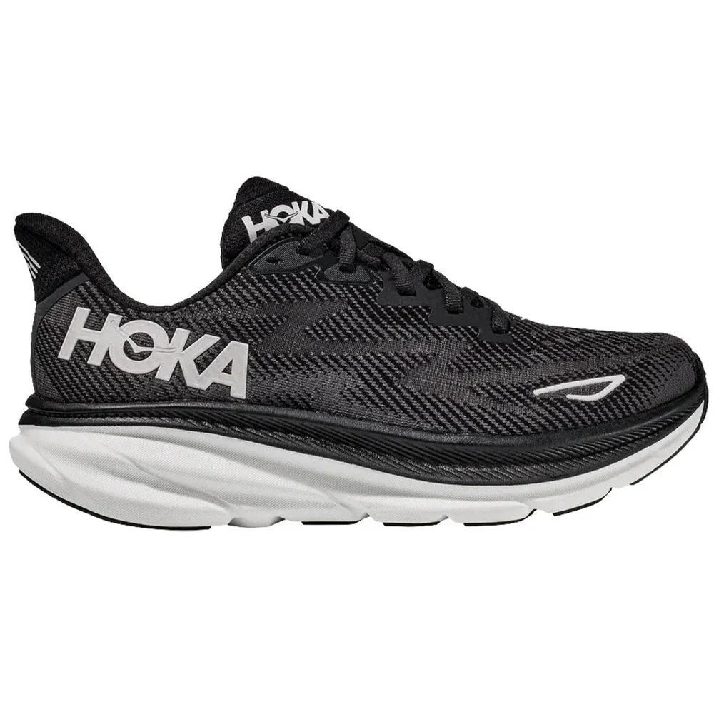 Men's Hoka Clifton 9, Black/White, 10 2E Wide