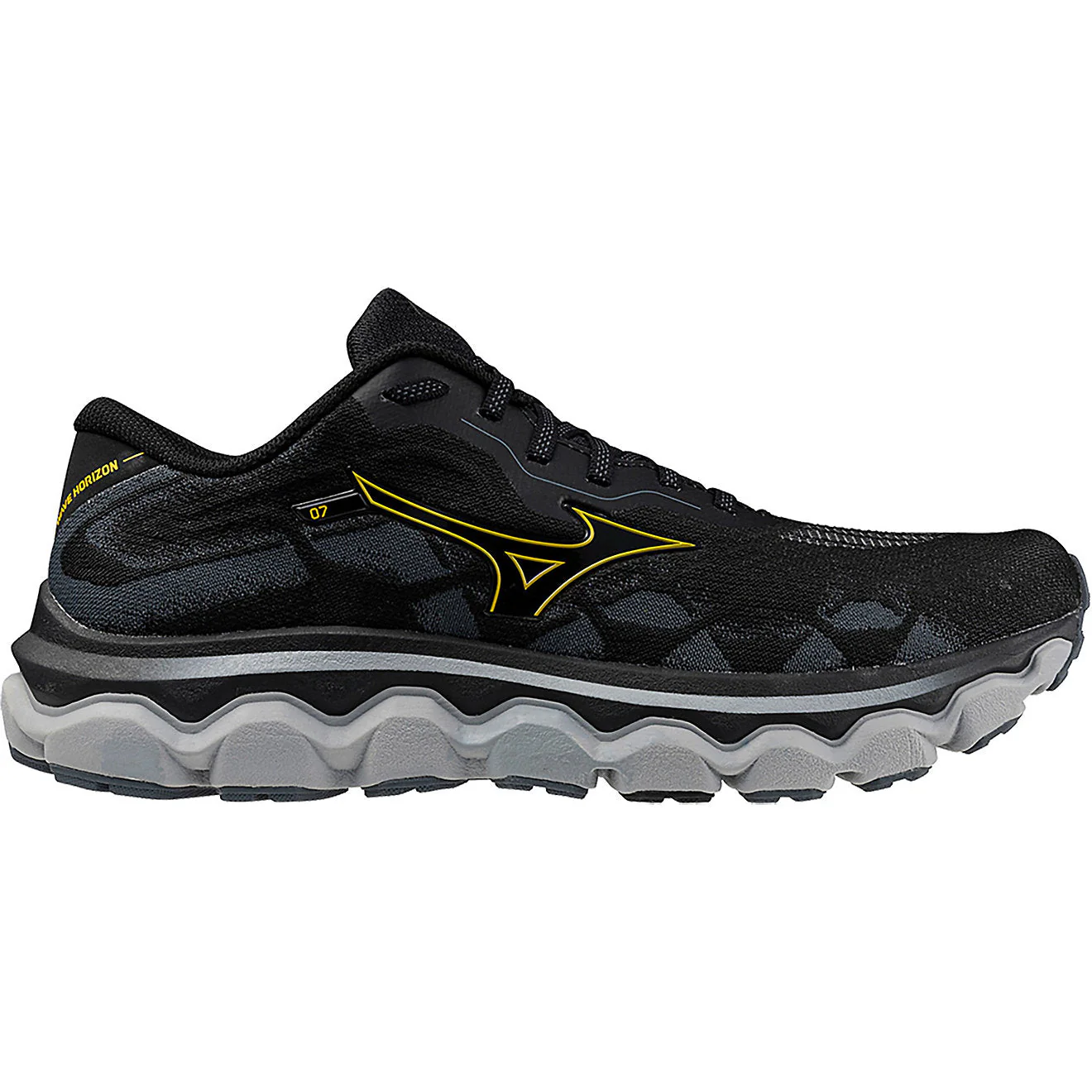 Men's Mizuno Wave Horizon 7, Black/Citrus, 9 2E Wide