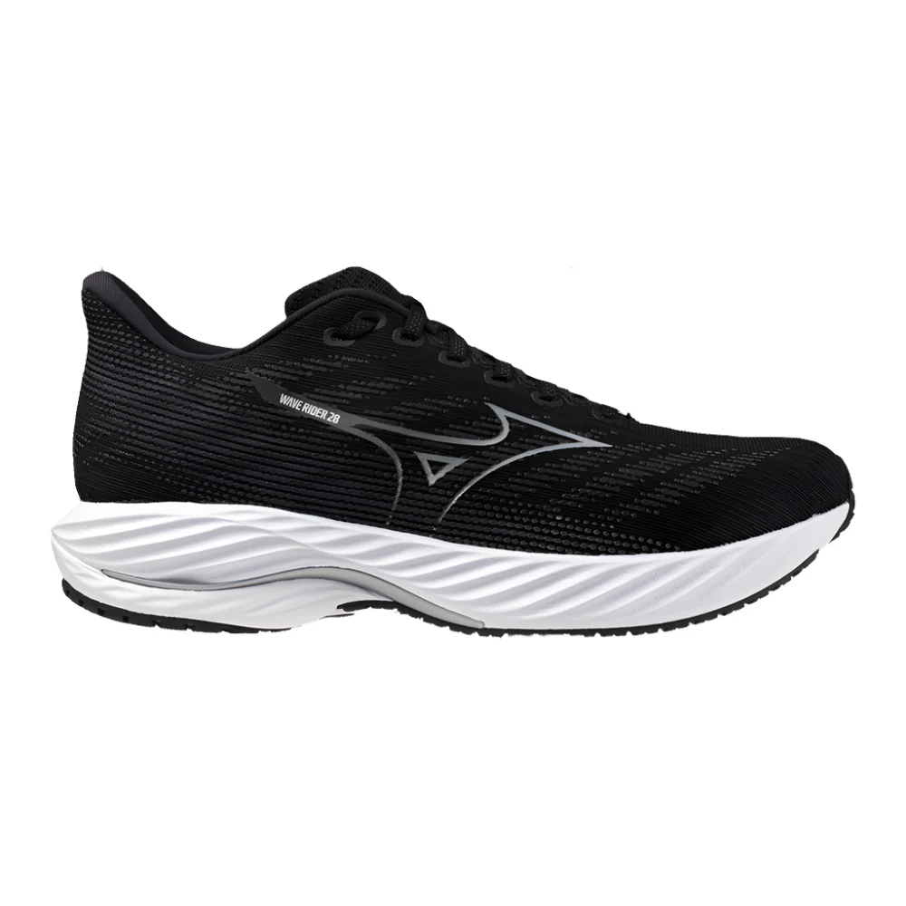 Men's Mizuno Wave Rider 28, Black/Silver, 10.5 D Medium
