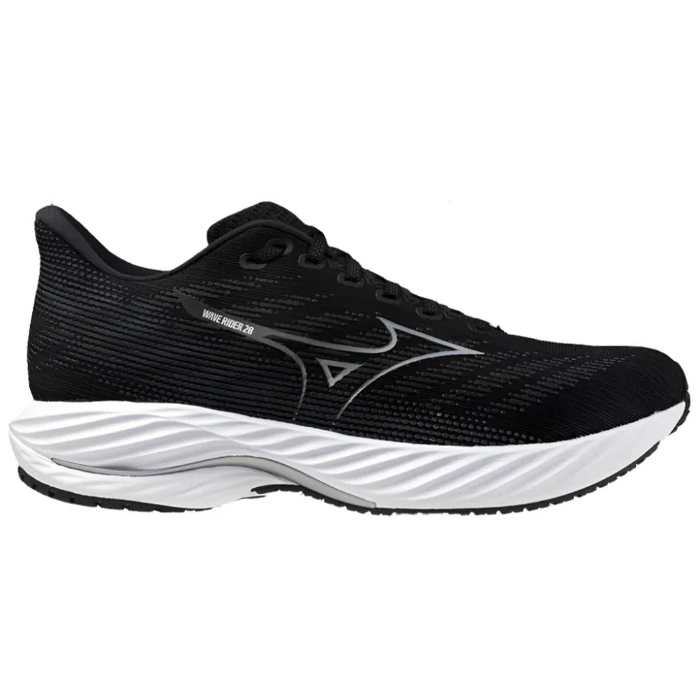 Men's Mizuno Wave Rider 28, Black/Silver, 9.5 2E Wide