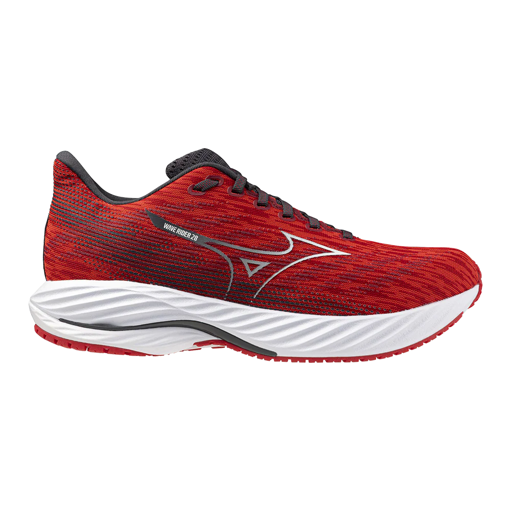 Men's Mizuno Wave Rider 28, High Risk Red/White, 9 D Medium