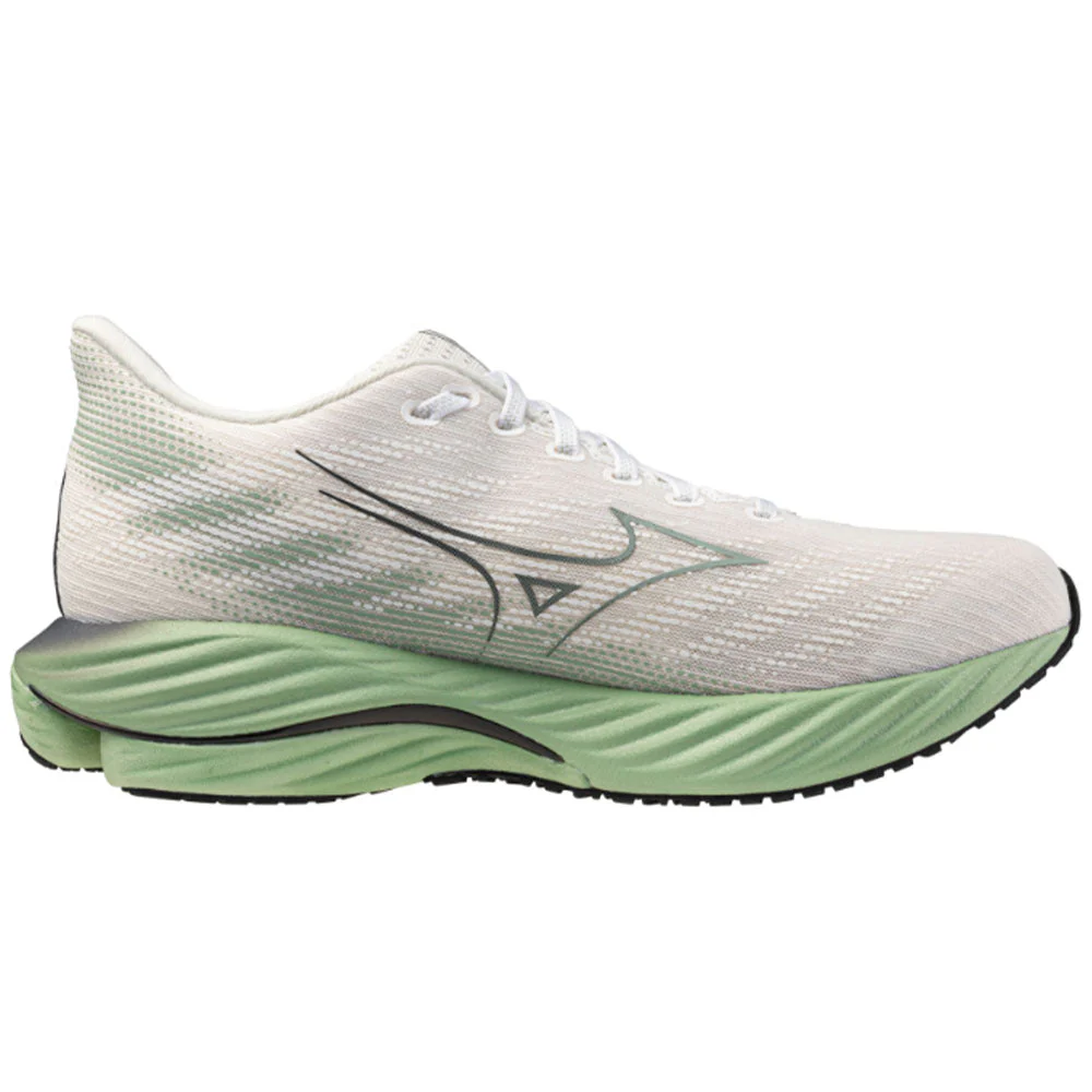 Men's Mizuno Wave Rider 28, Snow White/Frosty Green, 12.5 D Medium