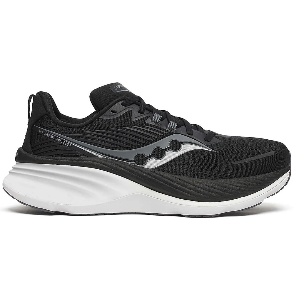 Men's Saucony Hurricane 24, Black/Carbon, 8 2E Wide