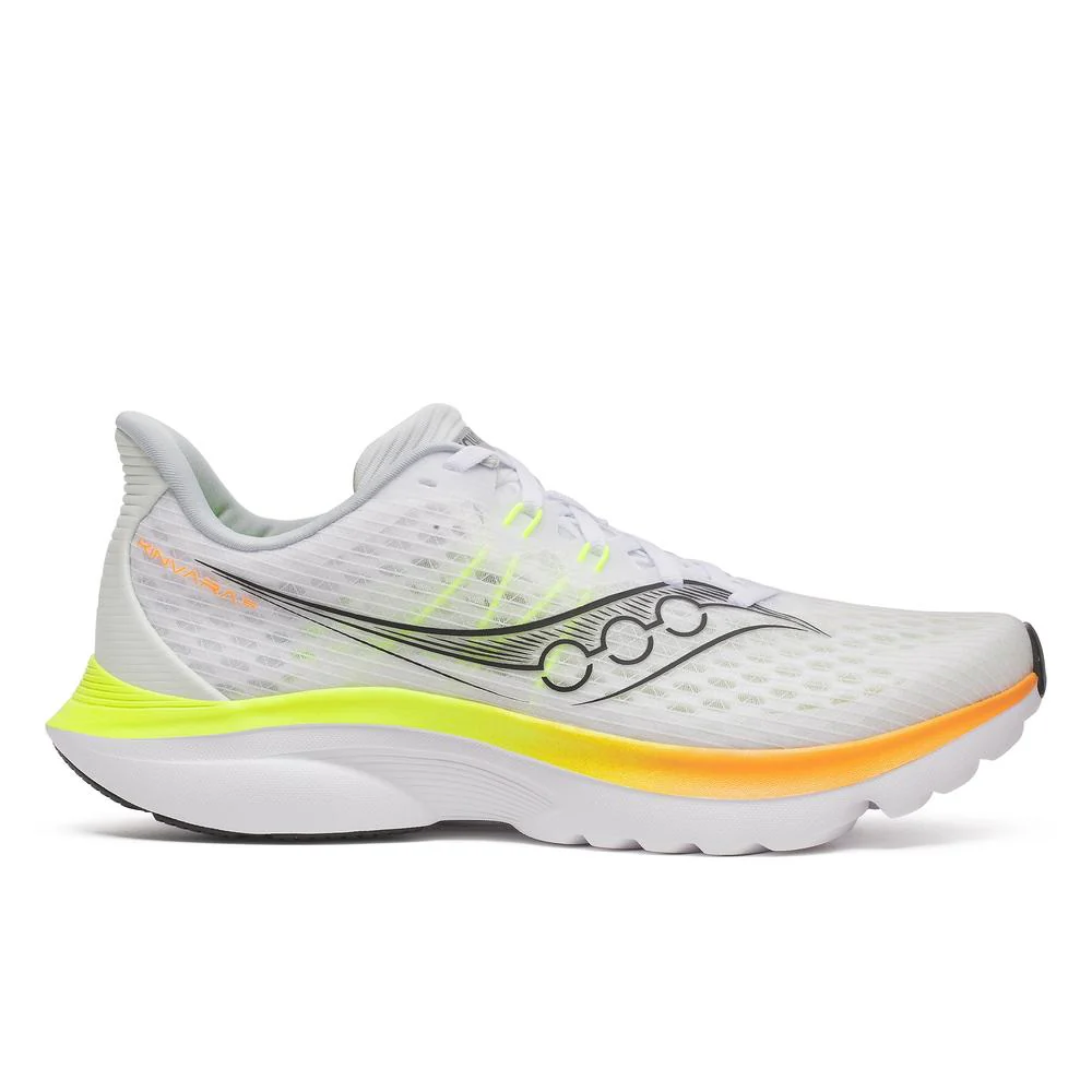 Men's Saucony Kinvara 16, White/Citron, 12.5 D Medium
