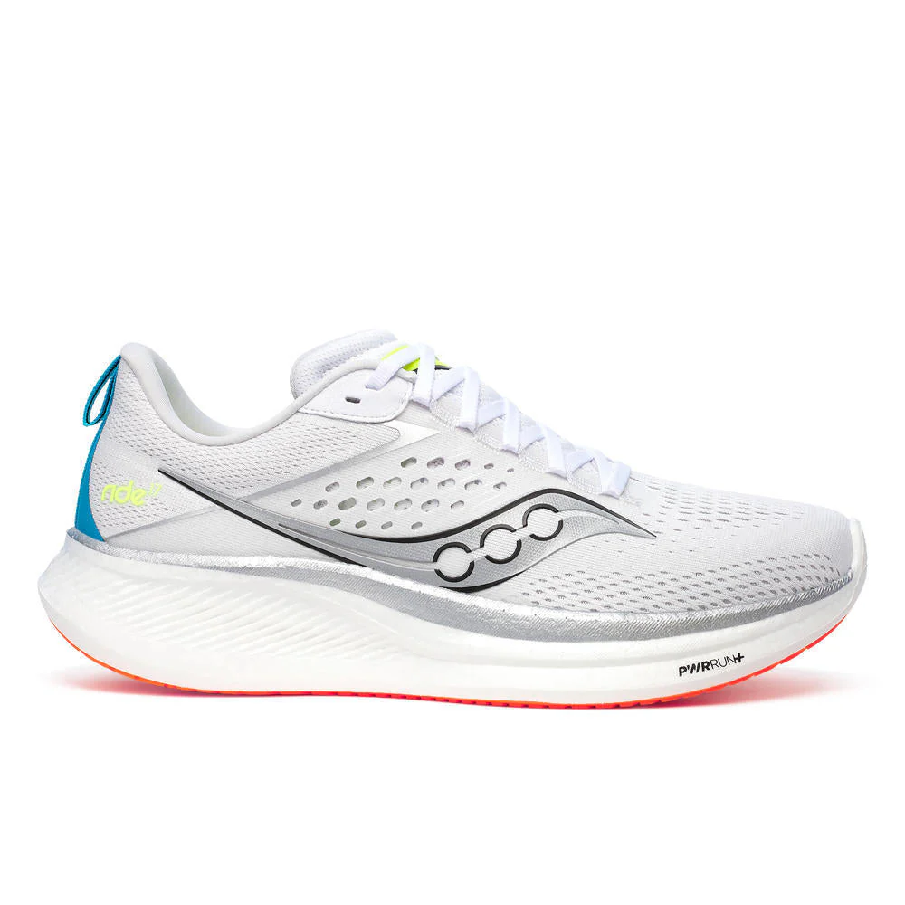 Men's Saucony Ride 17, White/Vizi, 12.5 D Medium