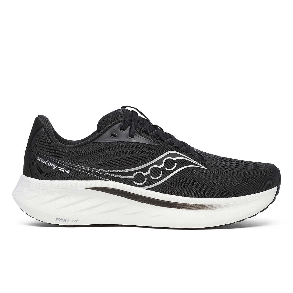 Men's Saucony Ride 18, Black/White, 7 D Medium