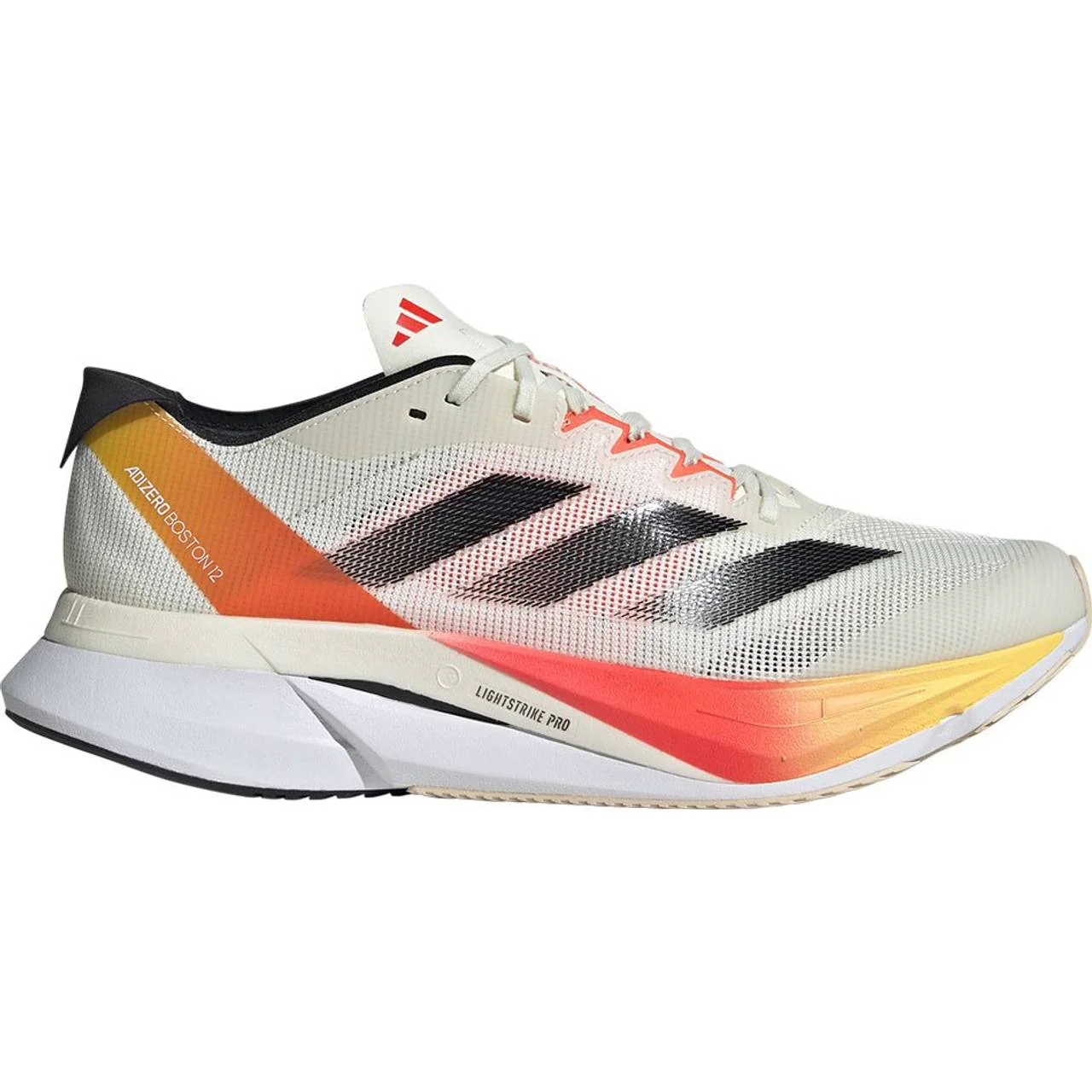 Women's Adidas Adizero Boston 12, Ivory/Iron Metallic/Solar Red, 9 B Medium