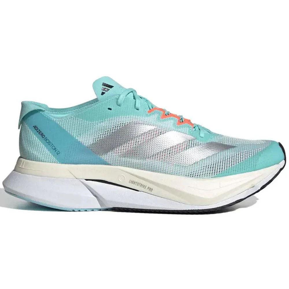 Women's Adidas Adizero Boston 12, Flash Aqua/Silver Met./Light Aqua, 7.5 B Medium