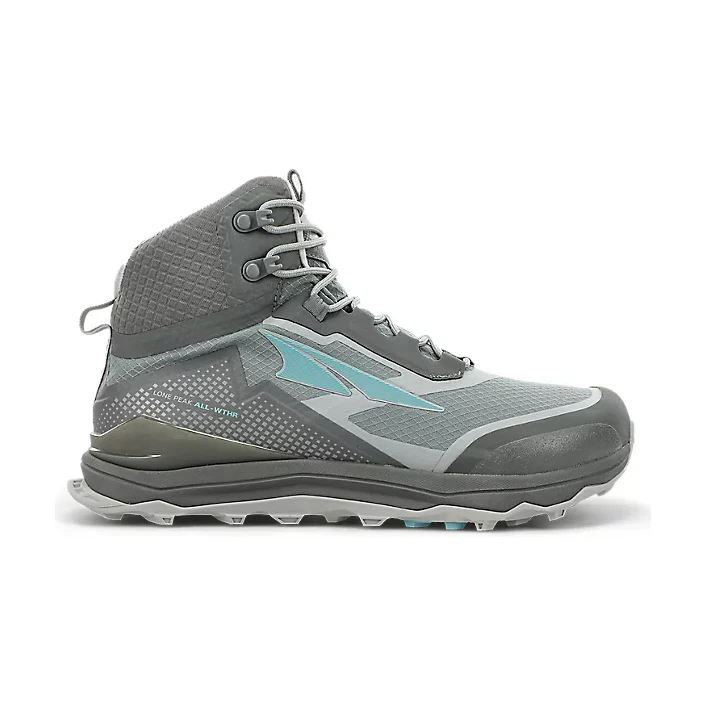 Women's Altra Lone Peak All-WTHR Mid, Gray/Green, 9 B Medium
