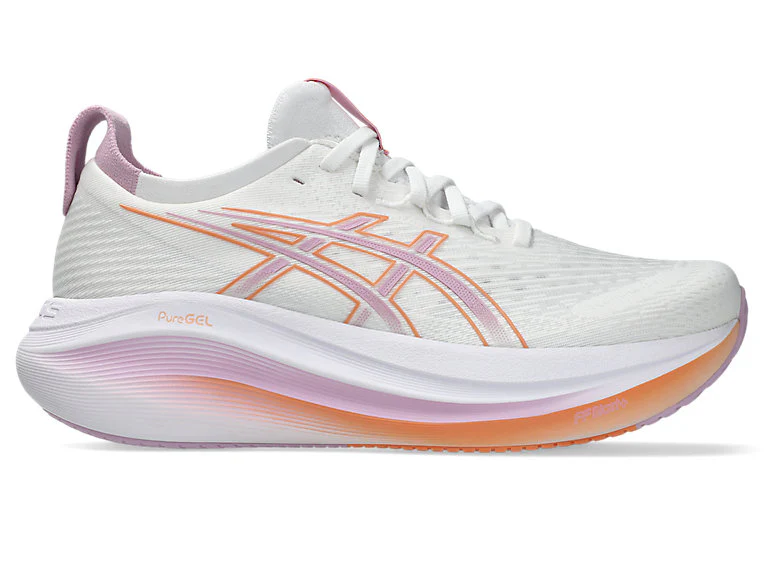 Women's Asics Gel-Nimbus 27, White/Light Ube, 9 B Medium