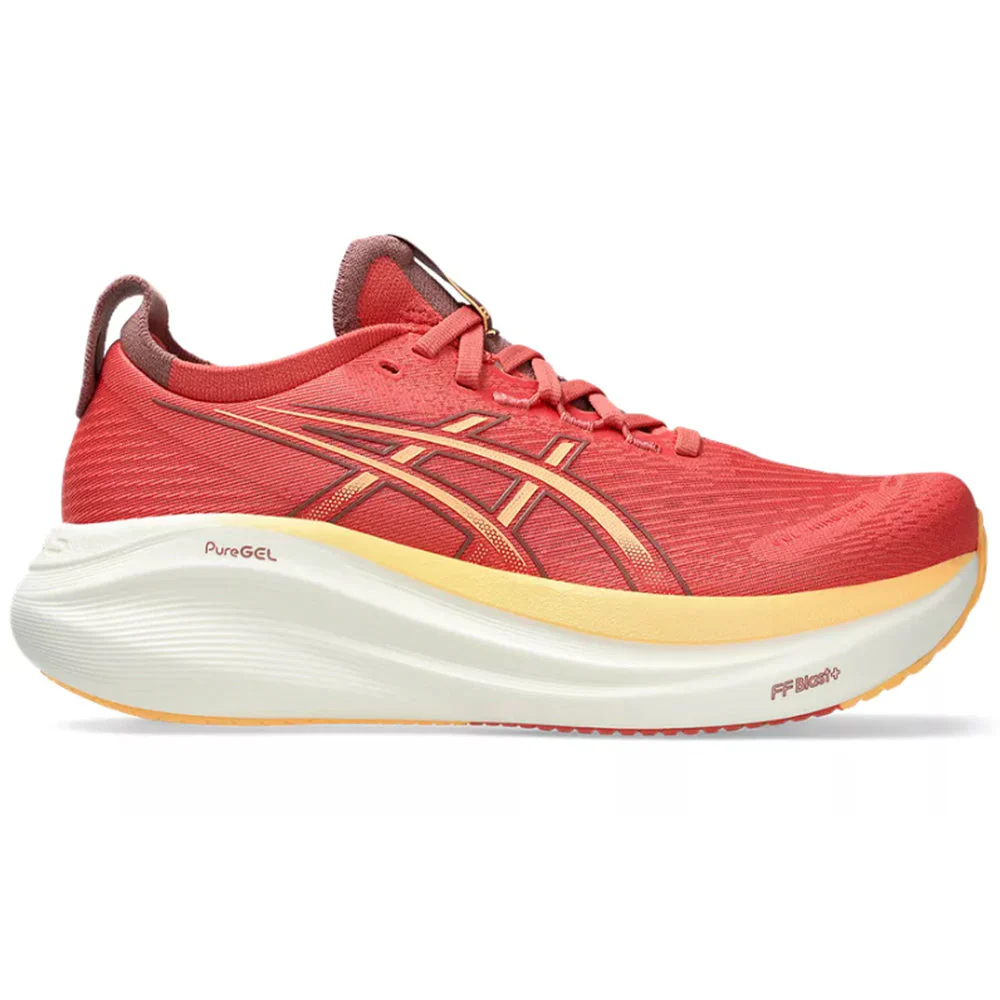 Women's Asics Gel-Nimbus 27, Dark Pink Clay/Orange Glow, 10 D Wide