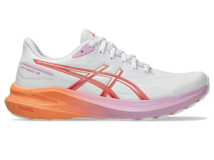 Women's Asics GT-1000 13, White/Coral Reef, 8 B Medium