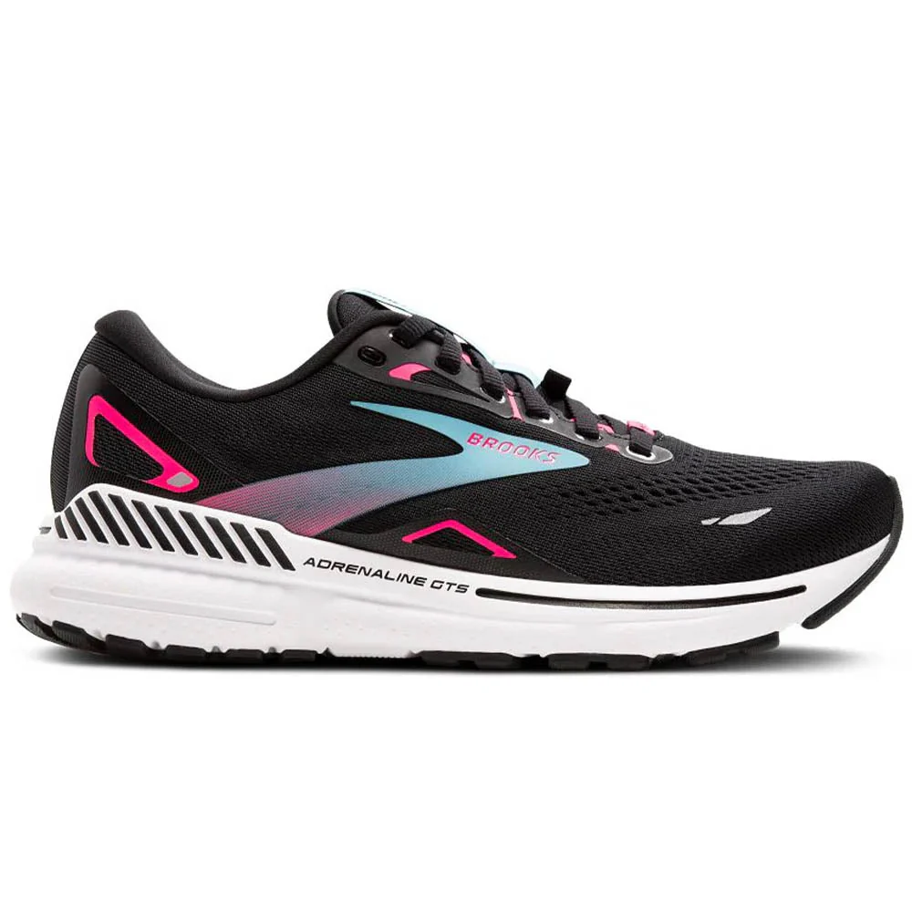 Women's Brooks Adrenaline GTS 23 GTX, Black/Knockout Pink/Aqua, 5.5 B Medium