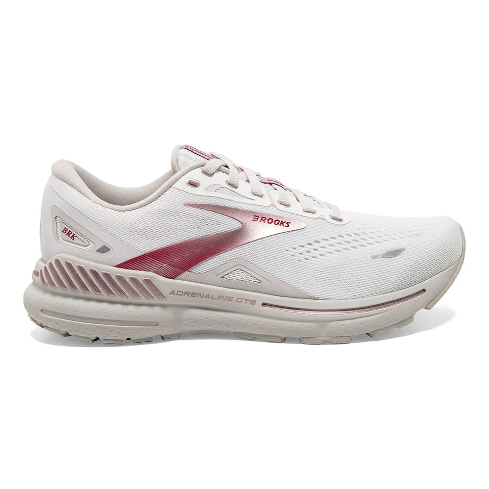 Women's Brooks Adrenaline GTS 23, White/Gray/Rose Gold, 9.5 B Medium