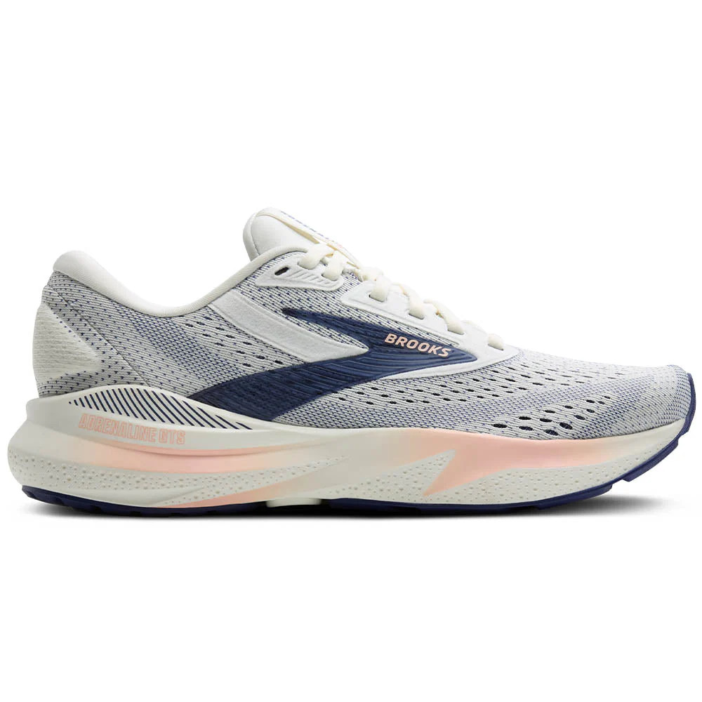 Women's Brooks Adrenaline GTS 24, Grey/Blue Ribbon/Peach, 9.5 B Medium