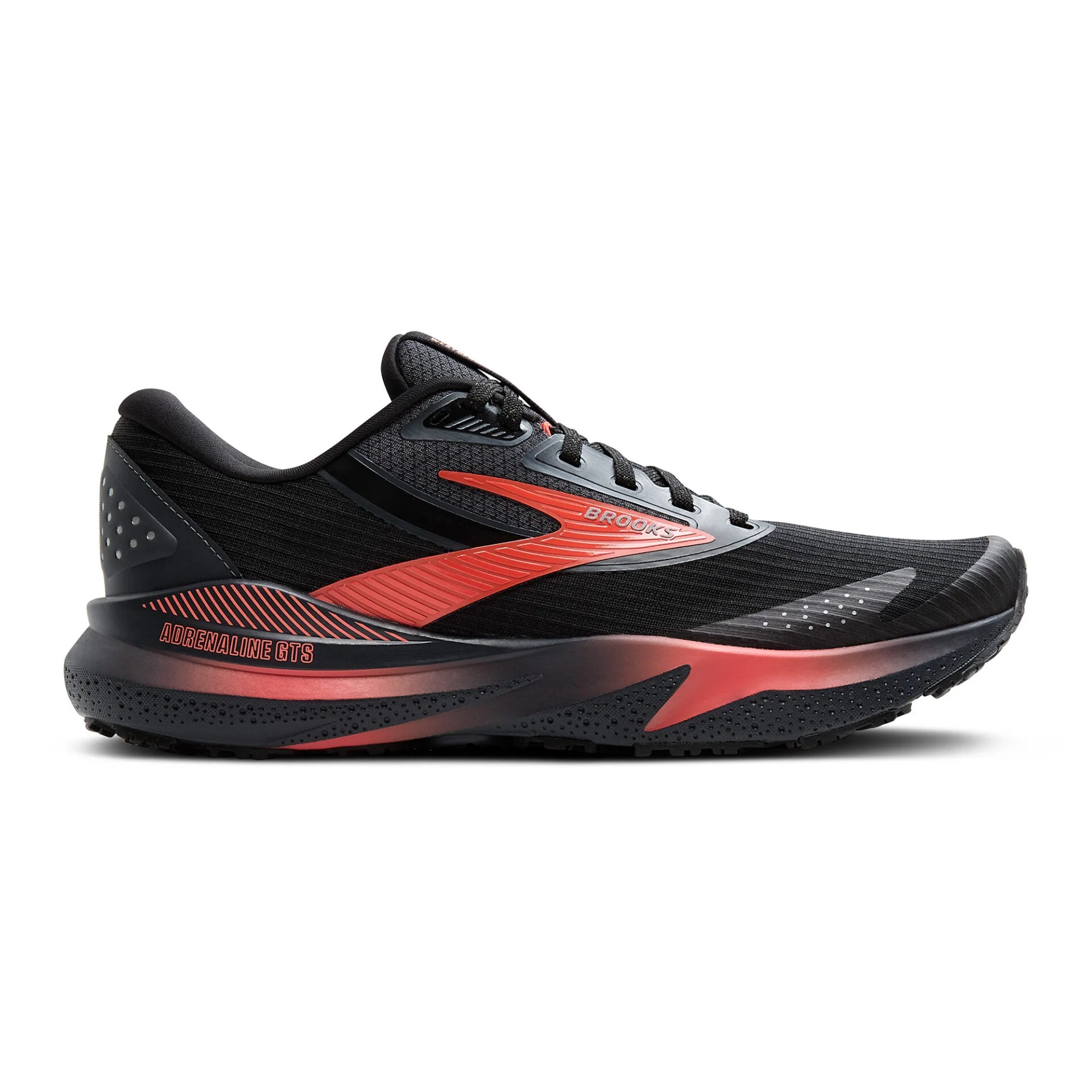 Women's Brooks Adrenaline GTS 24 Weatherized, Black/Ebony/Hot Coral, 9 B Medium