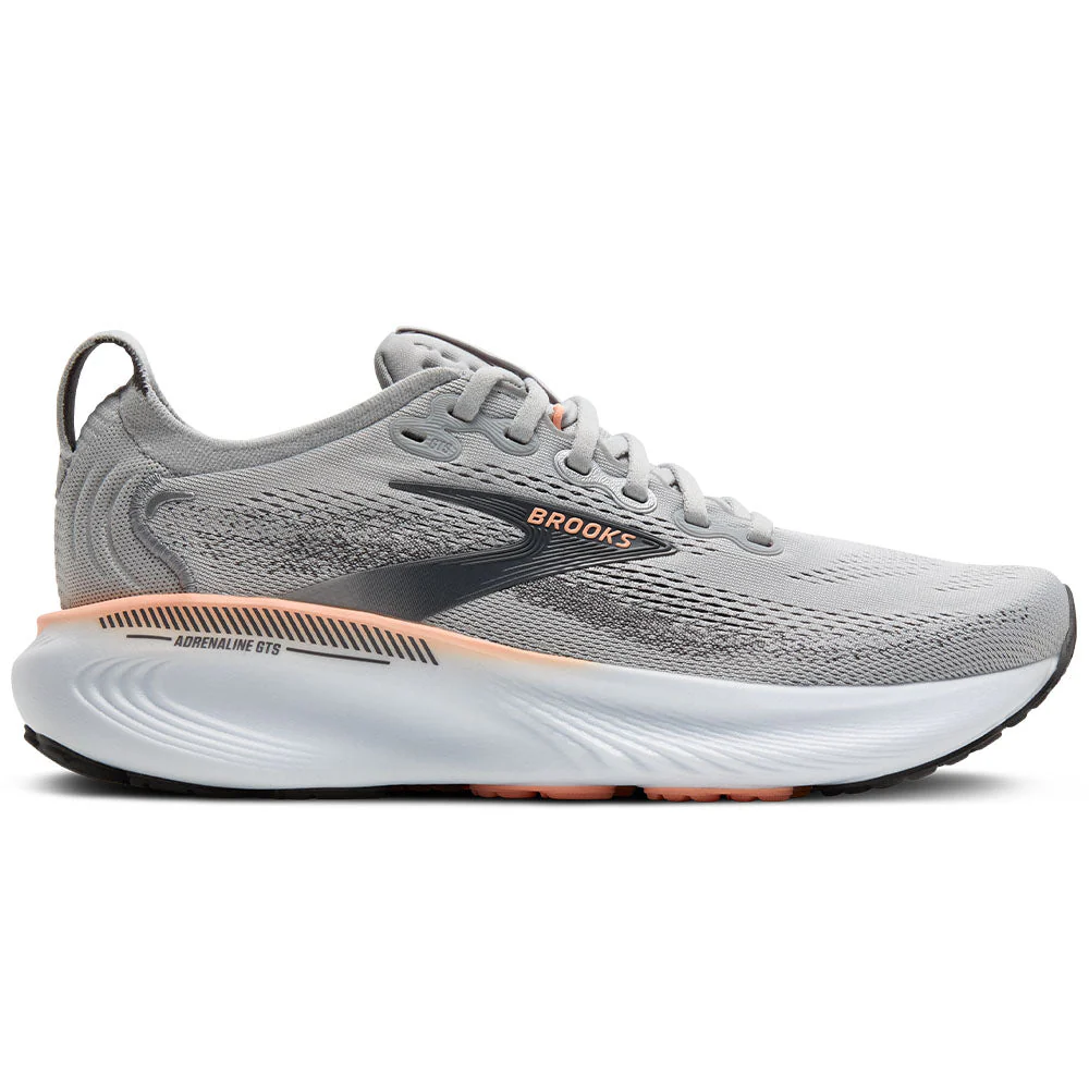 Women's Brooks Adrenaline GTS 25, Grey/Blackened Pearl/Coral, 11 2A Narrow