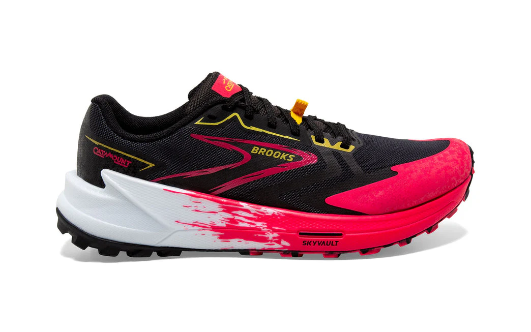 Women's Brooks Catamount 3, Black/Diva Pink/Lemon Chrome, 9.5 B Medium
