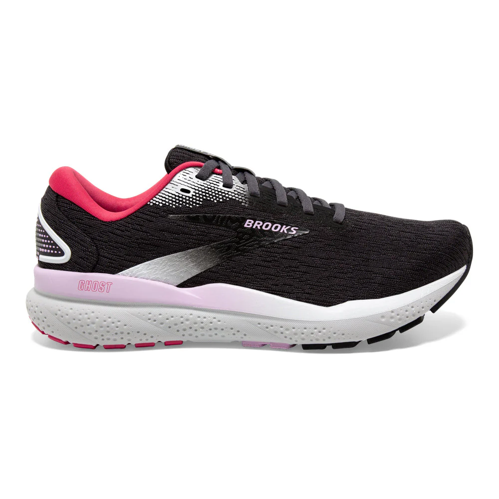 Women's Brooks Ghost 16, Black/Ebony/Raspberry, 6.5 B Medium
