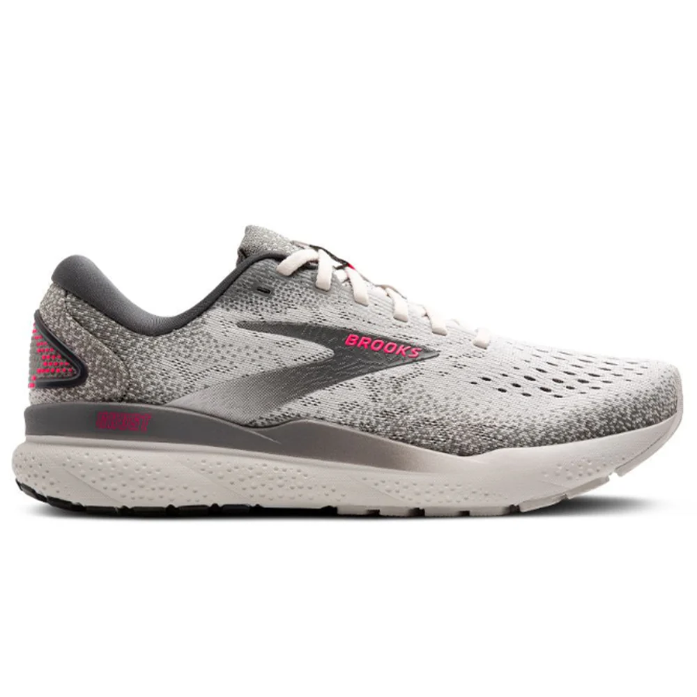 Women's Brooks Ghost 16, Grey/Gargoyle/Pink, 12 B Medium