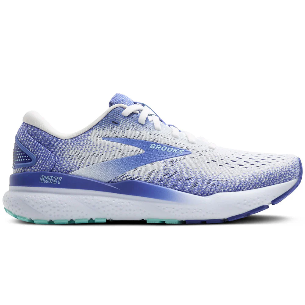 Women's Brooks Ghost 16, White/Amparo Blue/Limpet Shell, 9.5 B Medium
