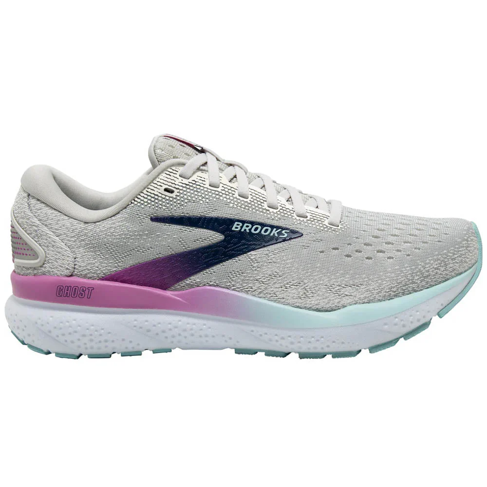 Women's Brooks Ghost 16, White/Grey/Estate Blue, 12 B Medium