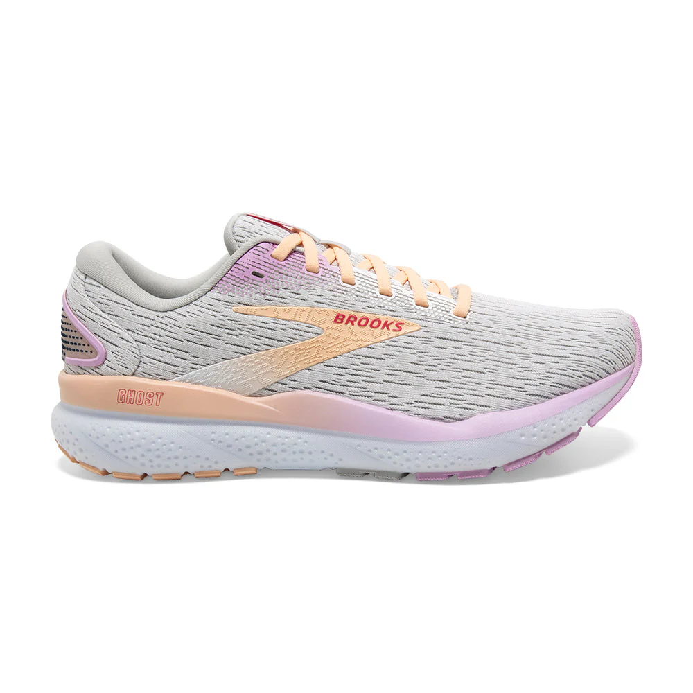 Women's Brooks Ghost 16, White/Grey/Orchid, 6.5 B Medium